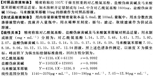 双扑伪麻口服溶液中对乙酰氨基酚,盐酸伪麻黄碱,马来酸氯苯那敏的检测