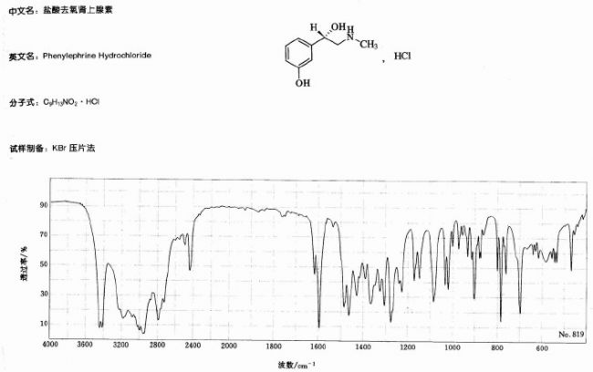 盐酸去氧肾上腺素 Phenylephrine Hydrochloride 红外光谱图集 2000版 色谱图库 色谱世界
